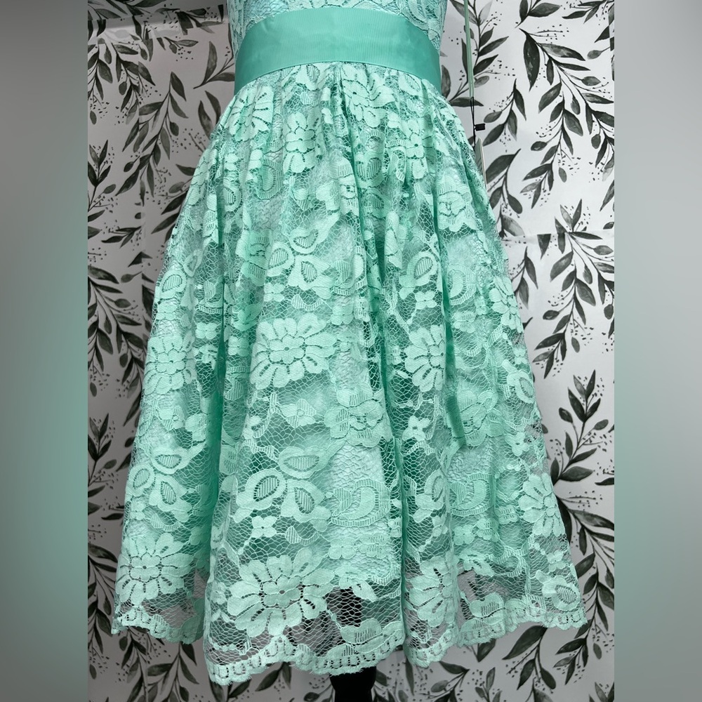 Elegant Lace Mint Green Prom Bridesmaid Cocktail Dress Sz XS Satin Waistband #D - Picture 2 of 16